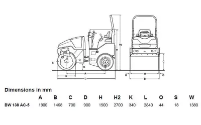 Габаритные размеры тротуарного катка Bomag BW 138